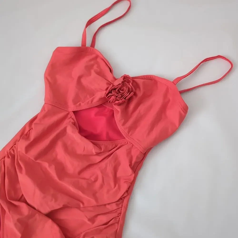 Kate Spade Swimsuit One Piece Dive Right‎ Coral Cut Out Keyhole Rose M
